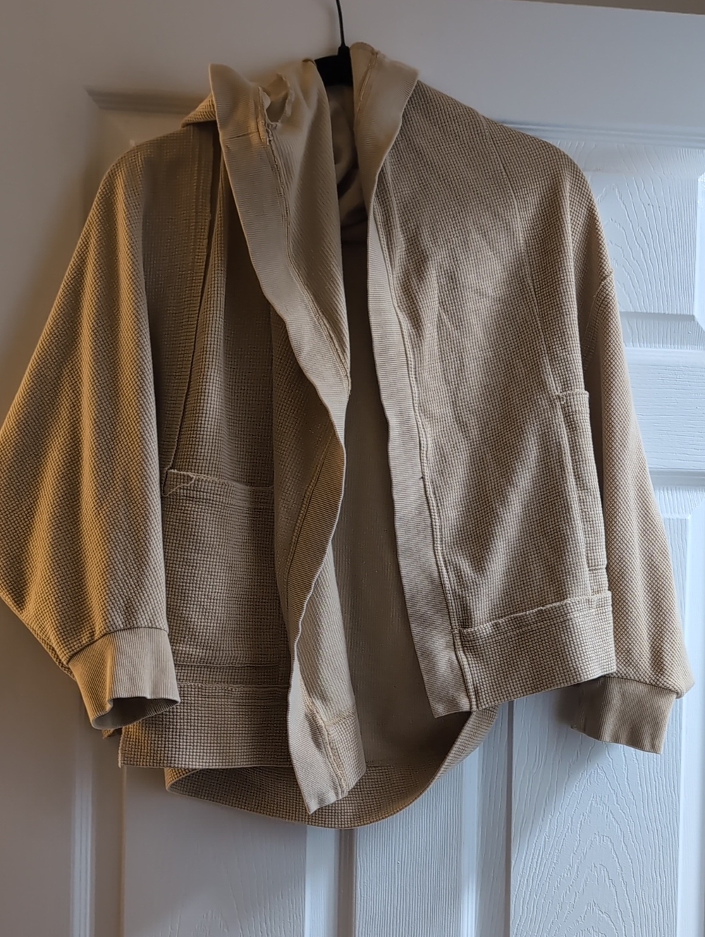 Mustard Seed Beige Waffle-Knit Hooded Bomber Jacket